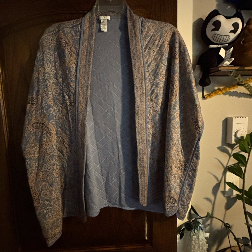 J. Jill Kimono S-L Blue Paisley Open Front Sleeveless Quilted Wrap New Elegant